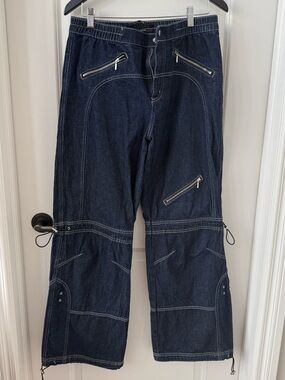 silence + noise Dark Blue Relaxed Cargo Jeans with Zipper Details